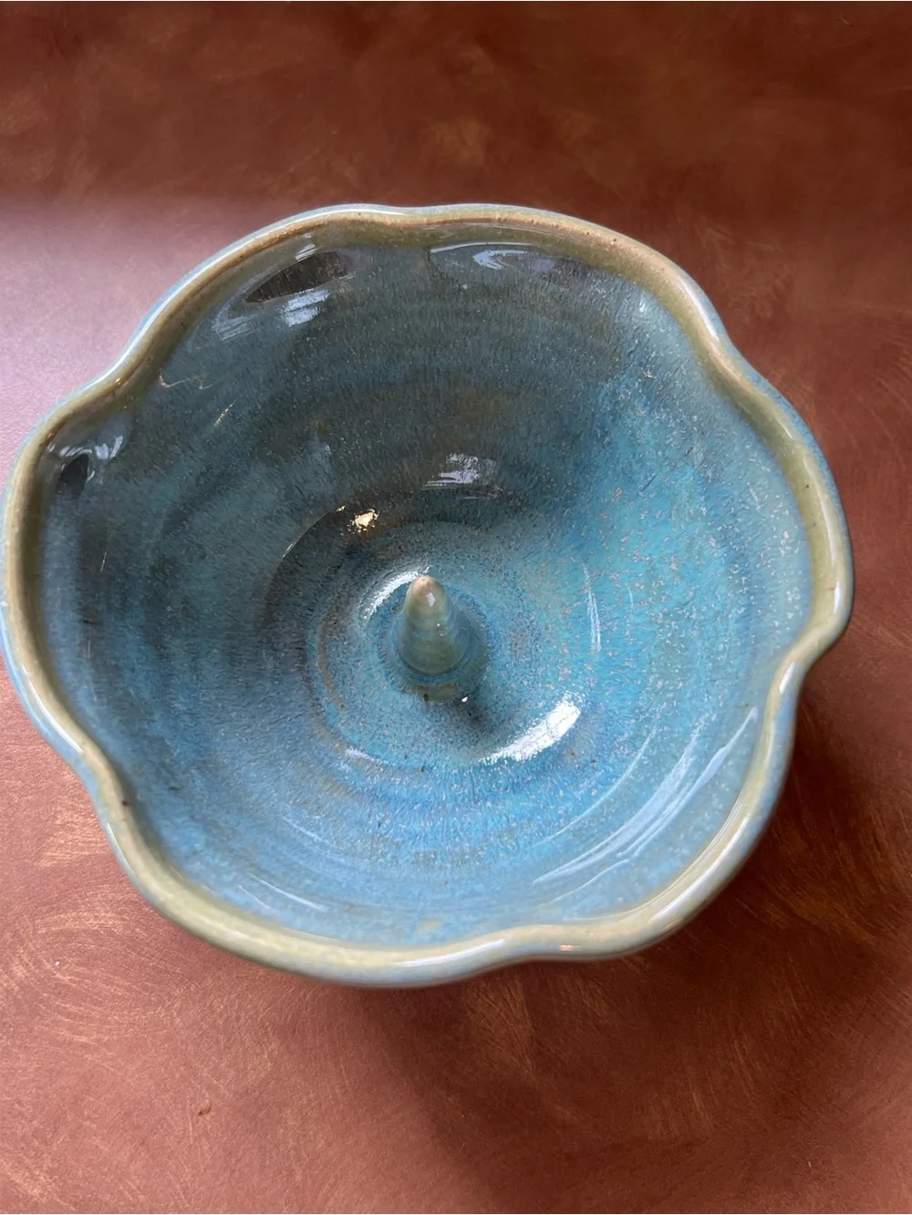 Coffelt Handcrafted Green-Blue Ceramic Apple Baker, Made in US, Great condition